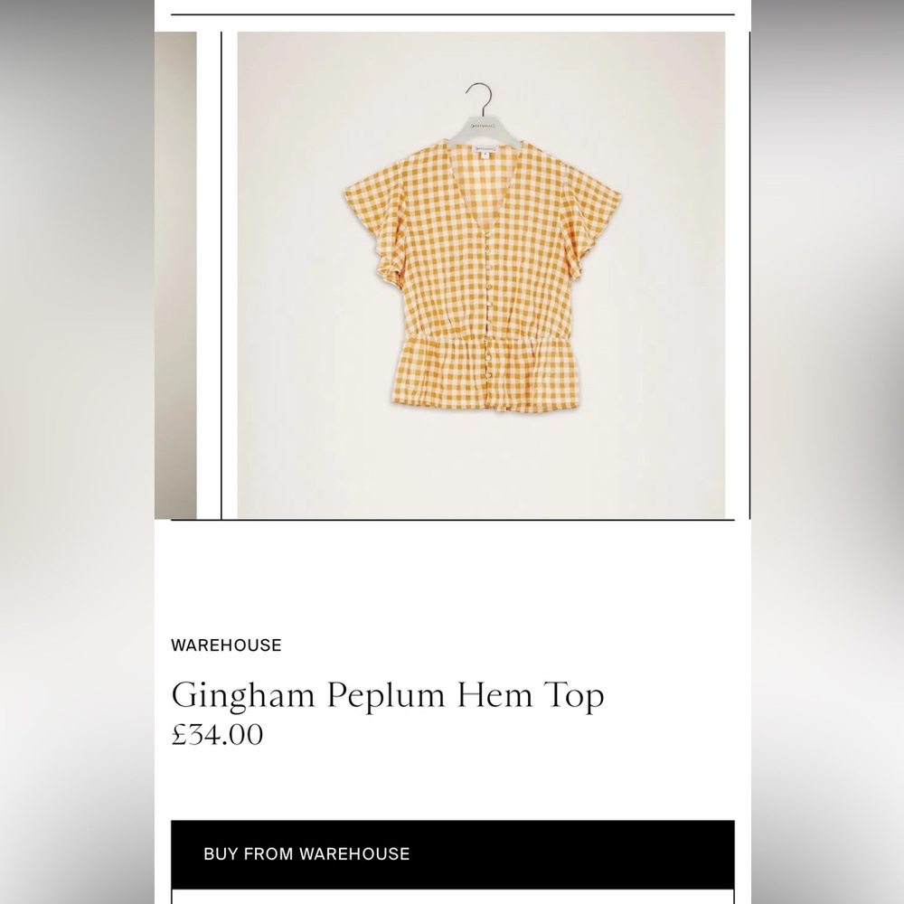 Warehouse Women’s Mustard Yellow Gingham Peplum Hem Top - Picture 14 of 14